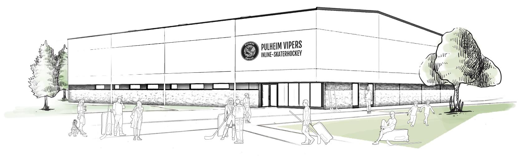 Scribble einer Inlinehockey Sporthalle für Trainings und Turniere